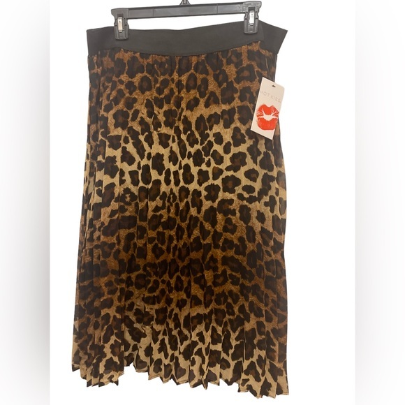 Hot Kiss Cheetah Animal Print Elastic Waist Accordion Folds MIDI Skirt Size XL - Picture 3 of 8